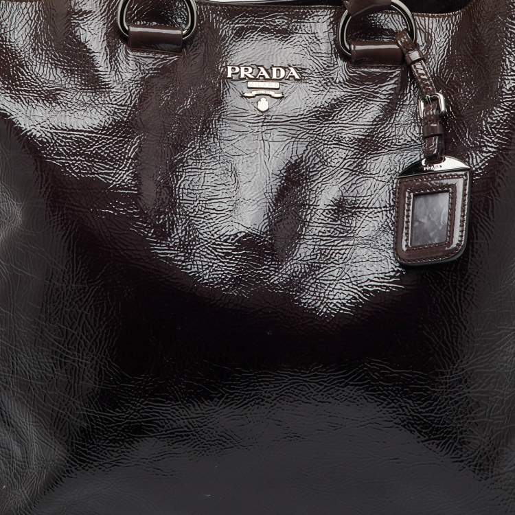 Pre Owned Prada Taupe Brown/Black Patent Leather Fumo Sfumata Ombre Shopper Tote