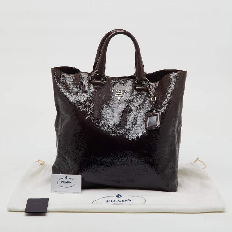 Pre Owned Prada Taupe Brown/Black Patent Leather Fumo Sfumata Ombre Shopper Tote