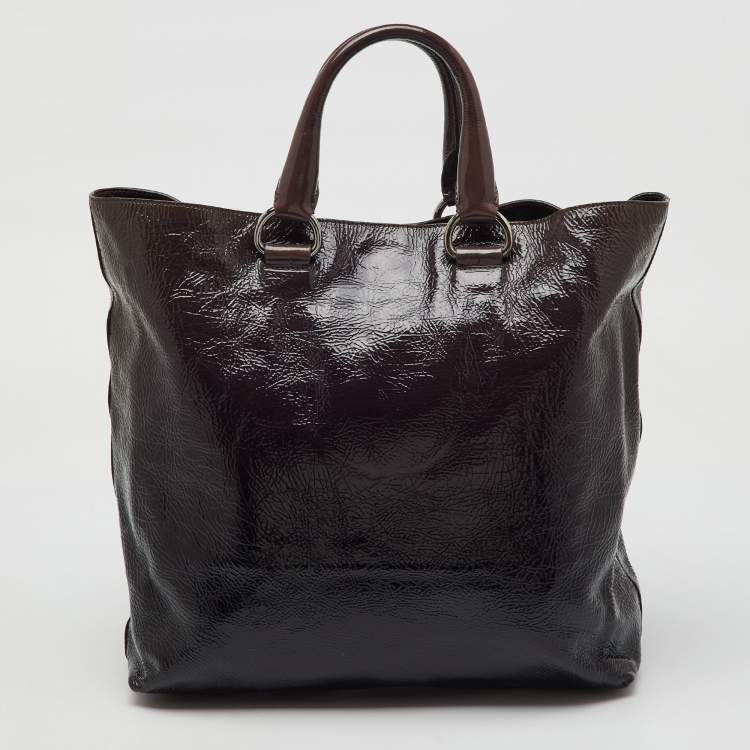 Pre Owned Prada Taupe Brown/Black Patent Leather Fumo Sfumata Ombre Shopper Tote