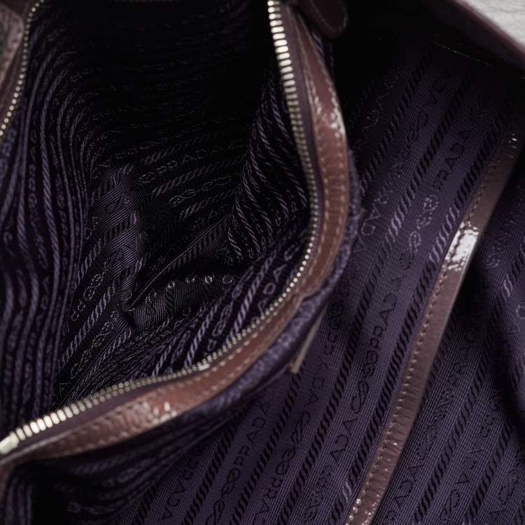 Pre Owned Prada Taupe Brown/Black Patent Leather Fumo Sfumata Ombre Shopper Tote