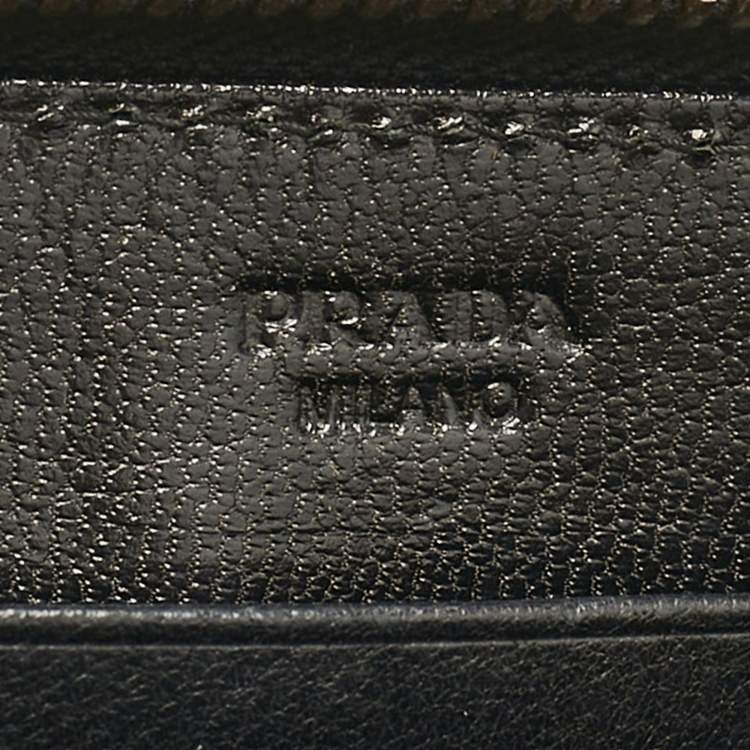 Pre Owned Prada Brown/Black Woven Madras Leather Zip Around Wallet