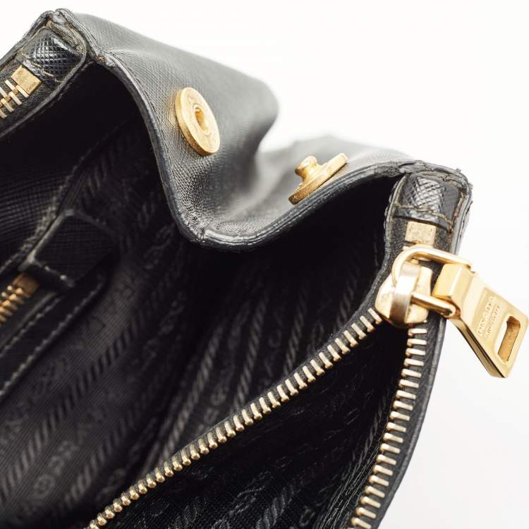 Pre Owned Prada Black Saffiano Lux Leather Large Double Zip Tote