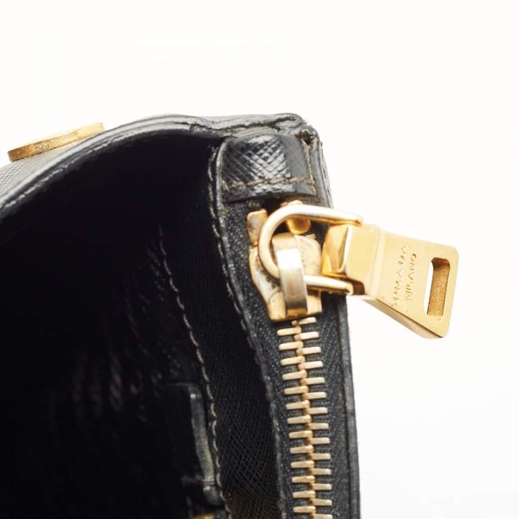 Pre Owned Prada Black Saffiano Lux Leather Large Double Zip Tote