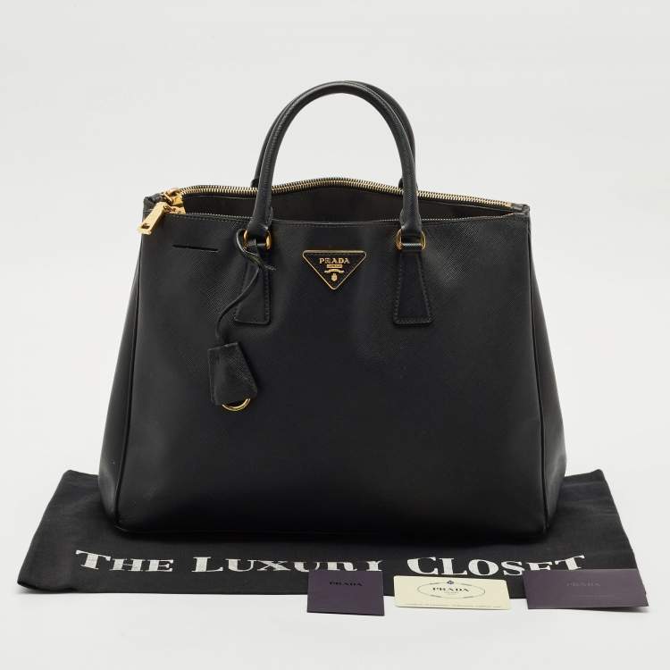 Pre Owned Prada Black Saffiano Lux Leather Large Double Zip Tote