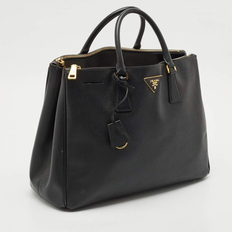 Pre Owned Prada Black Saffiano Lux Leather Large Double Zip Tote