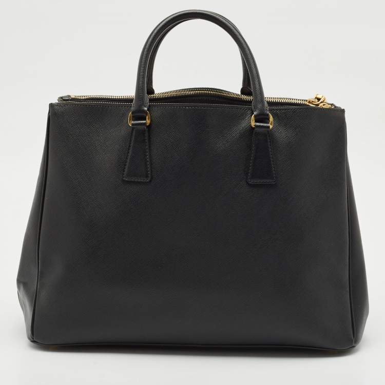 Pre Owned Prada Black Saffiano Lux Leather Large Double Zip Tote