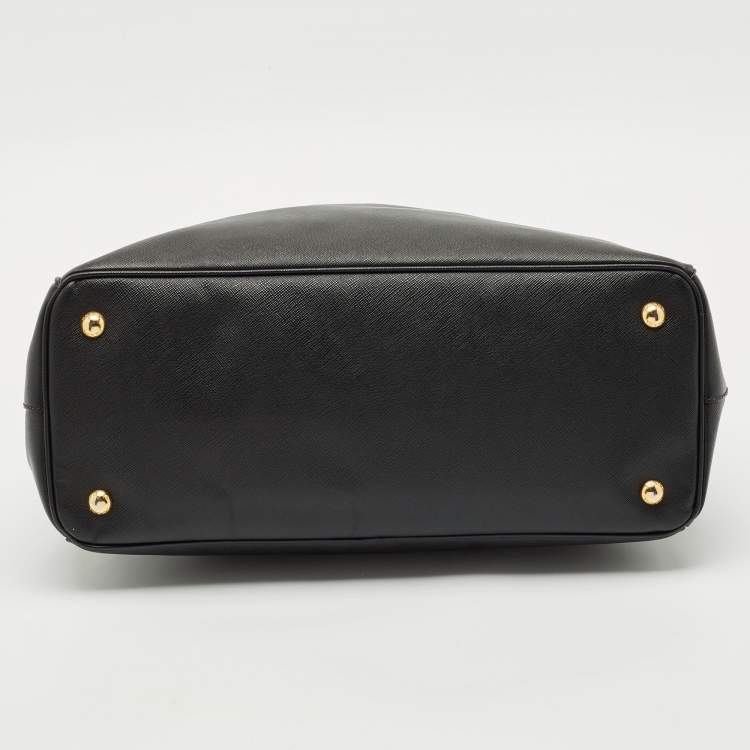 Pre Owned Prada Black Saffiano Lux Leather Large Double Zip Tote