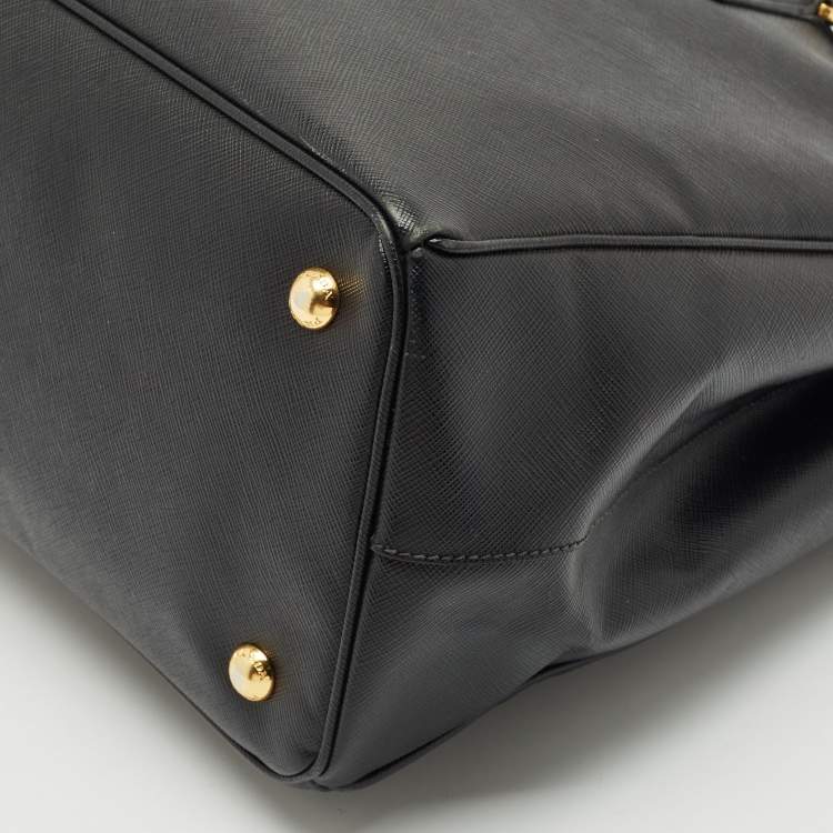 Pre Owned Prada Black Saffiano Lux Leather Large Double Zip Tote