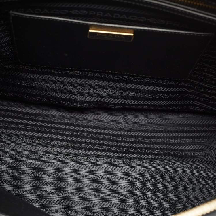 Pre Owned Prada Black Saffiano Lux Leather Medium Double Zip Tote