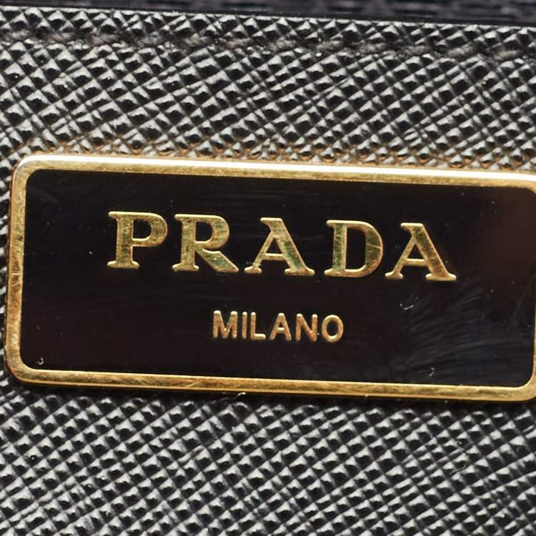 Pre Owned Prada Black Saffiano Lux Leather Medium Double Zip Tote