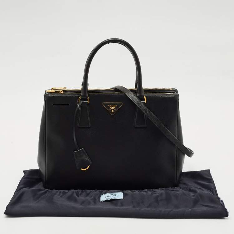 Pre Owned Prada Black Saffiano Lux Leather Medium Double Zip Tote