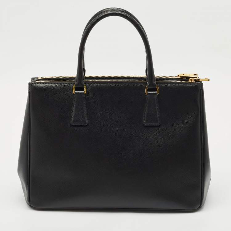 Pre Owned Prada Black Saffiano Lux Leather Medium Double Zip Tote