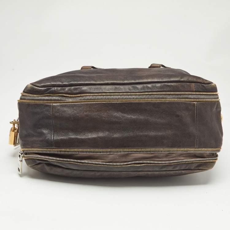 Pre Owned Prada Brown Ombre Leather Glace Zippers Bauletto Bag