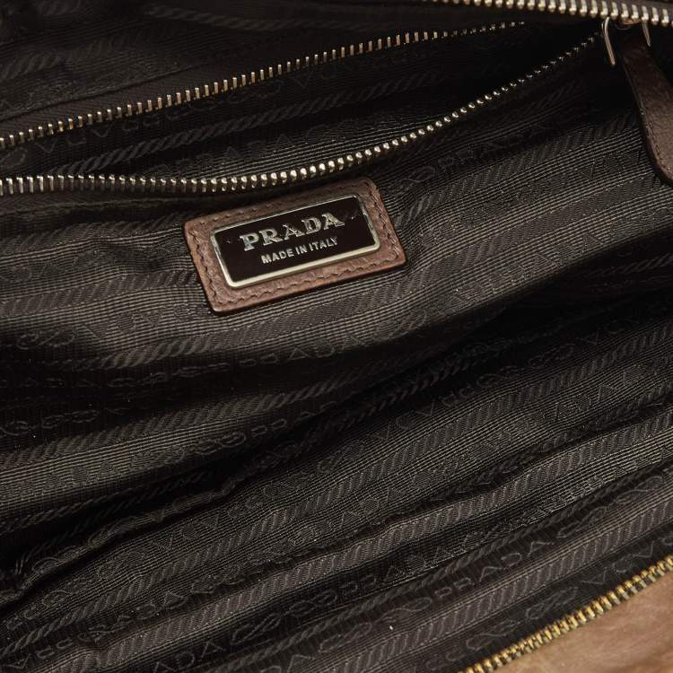 Pre Owned Prada Brown Ombre Leather Glace Zippers Bauletto Bag