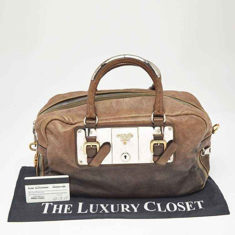 Pre Owned Prada Brown Ombre Leather Glace Zippers Bauletto Bag