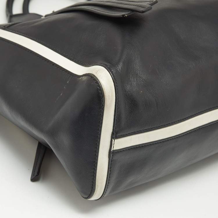Pre Owned Prada Black/White Grace Lux Leather Large Ouverture Tote