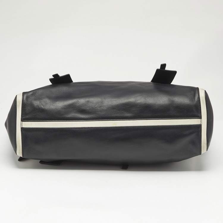 Pre Owned Prada Black/White Grace Lux Leather Large Ouverture Tote