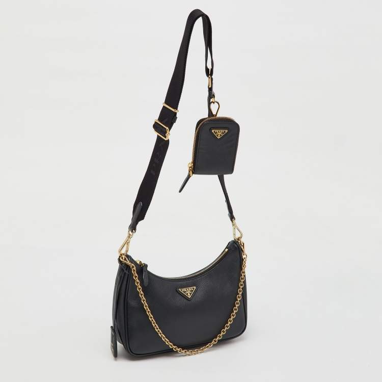 Pre Owned Prada Black Saffiano Lux Leather Re-Edition 2005 Bag