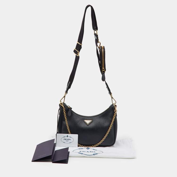 Pre Owned Prada Black Saffiano Lux Leather Re-Edition 2005 Bag