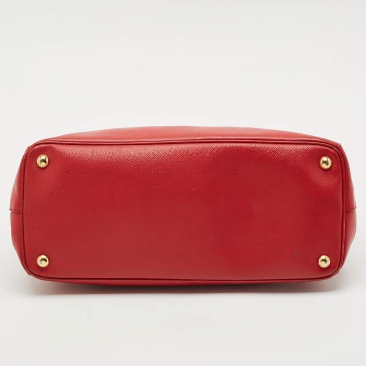 Pre Owned Prada Red Saffiano Lux Leather Medium Double Zip Tote