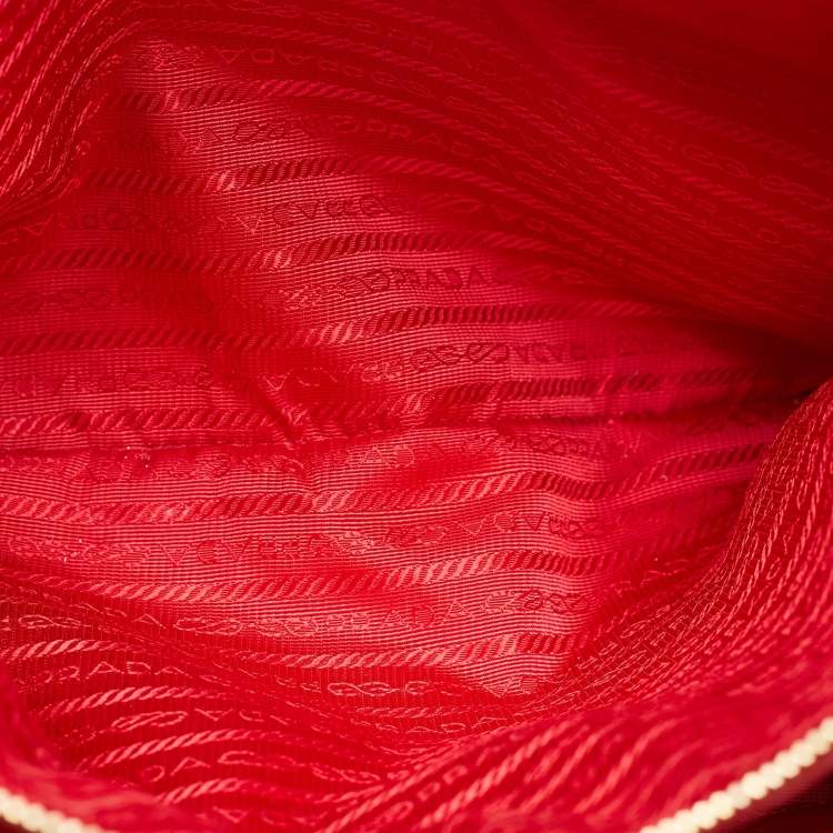 Pre Owned Prada Red Saffiano Lux Leather Medium Double Zip Tote