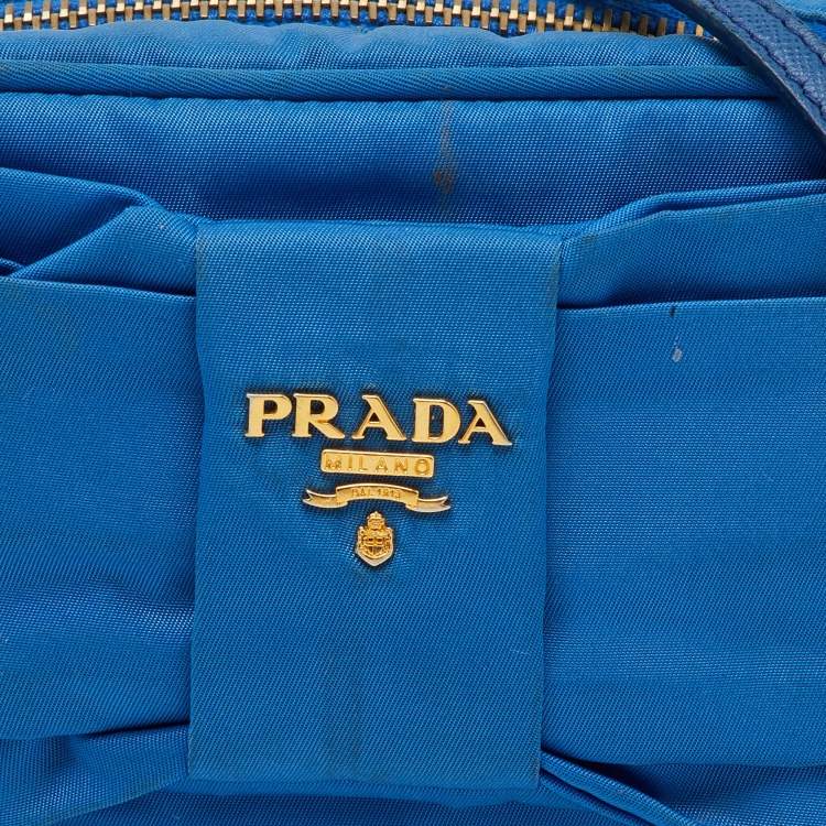 Pre Owned Prada Blue Tessuto Nylon and Leather Bow Camera Crossbody Bag
