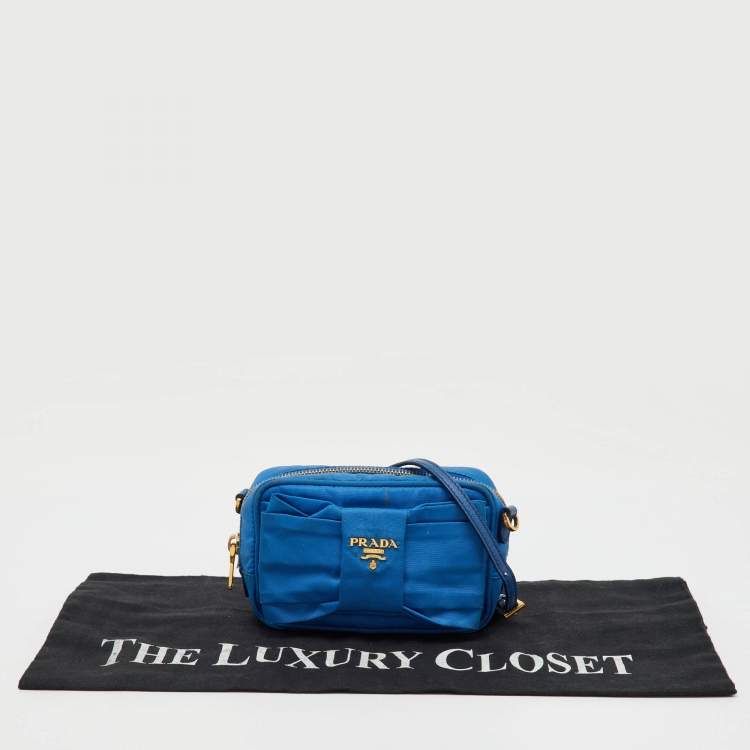 Pre Owned Prada Blue Tessuto Nylon and Leather Bow Camera Crossbody Bag