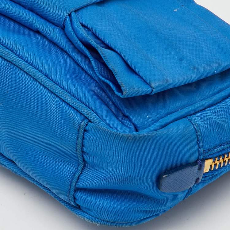 Pre Owned Prada Blue Tessuto Nylon and Leather Bow Camera Crossbody Bag