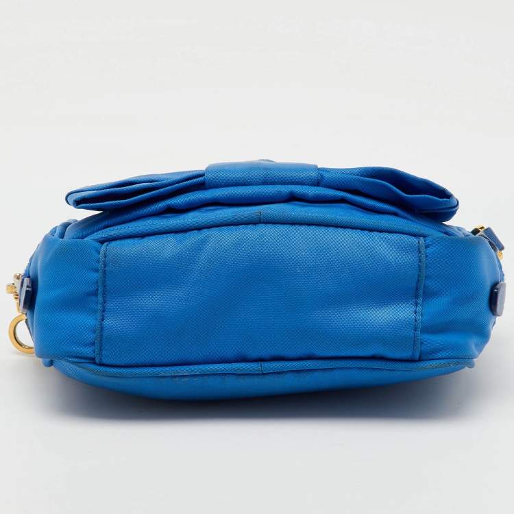 Pre Owned Prada Blue Tessuto Nylon and Leather Bow Camera Crossbody Bag