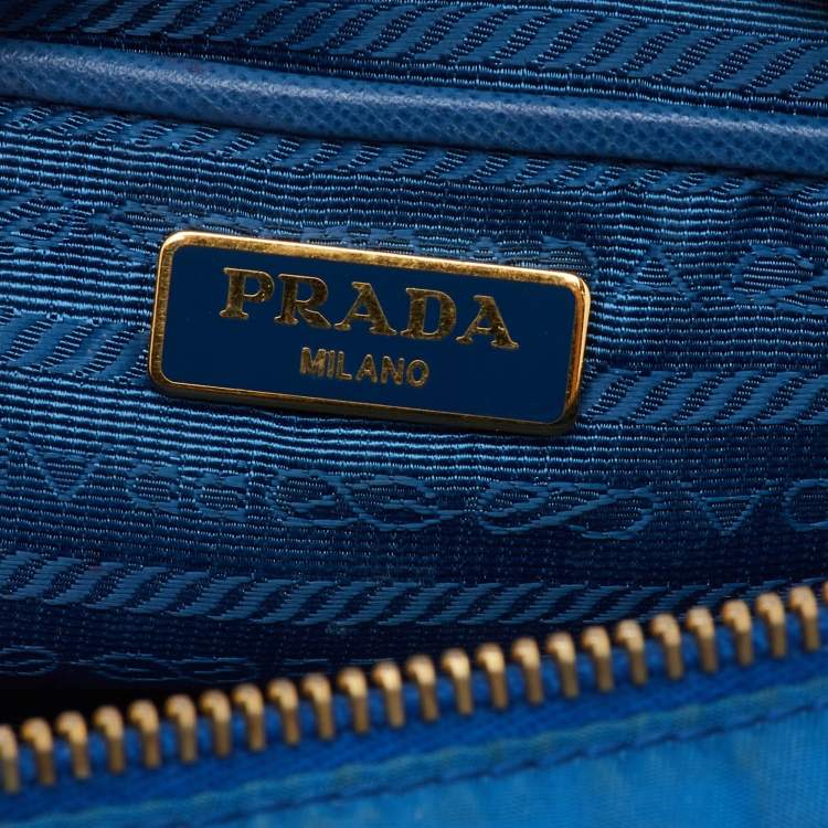 Pre Owned Prada Blue Tessuto Nylon and Leather Bow Camera Crossbody Bag