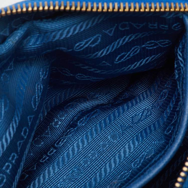Pre Owned Prada Blue Tessuto Nylon and Leather Bow Camera Crossbody Bag