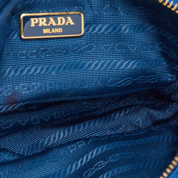 Pre Owned Prada Blue Tessuto Nylon and Leather Bow Camera Crossbody Bag