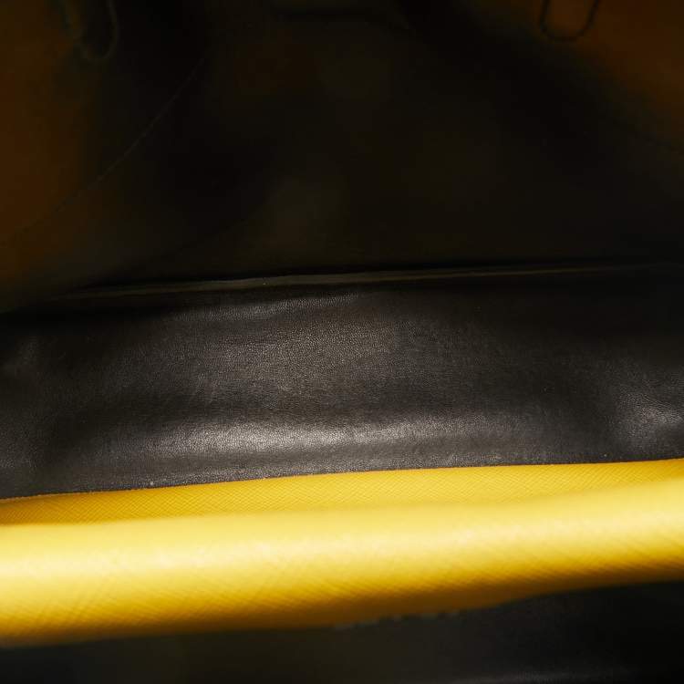 Pre Owned Prada Yellow Saffiano Cuir Leather Double Turn Lock Top Handle Bag