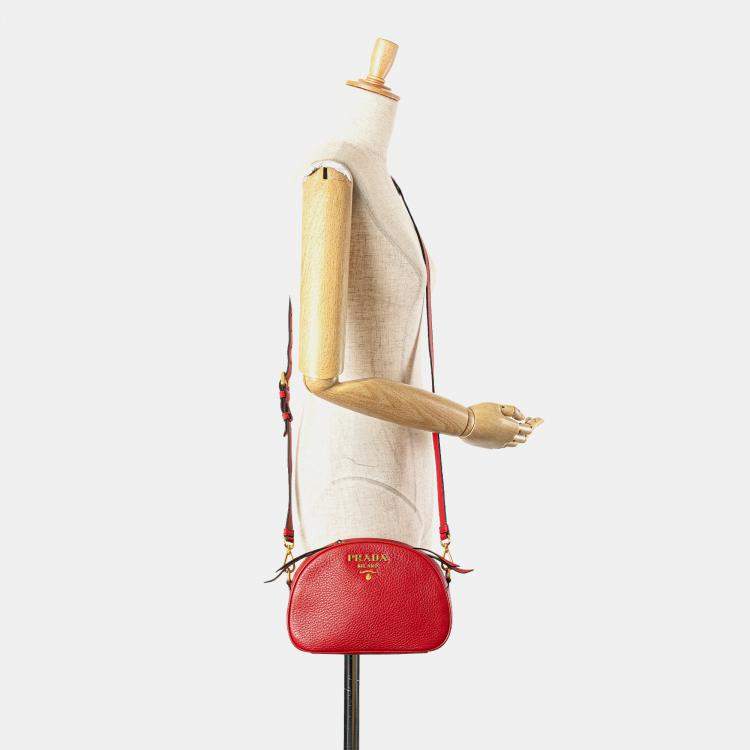 Pre Owned Prada Red Vitello Daino Dome Crossbody