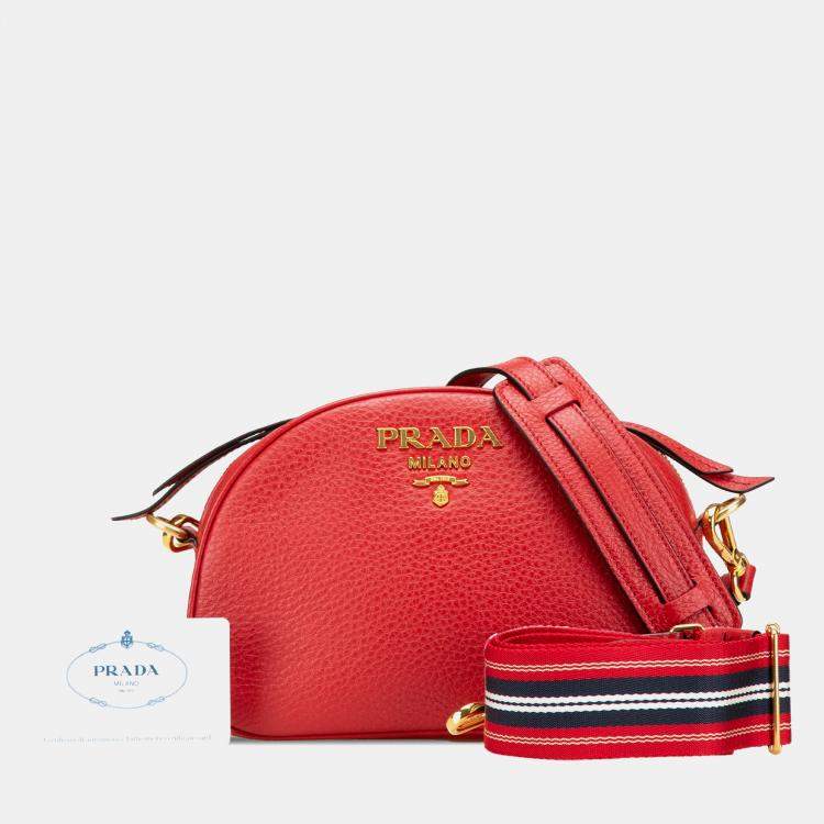Pre Owned Prada Red Vitello Daino Dome Crossbody
