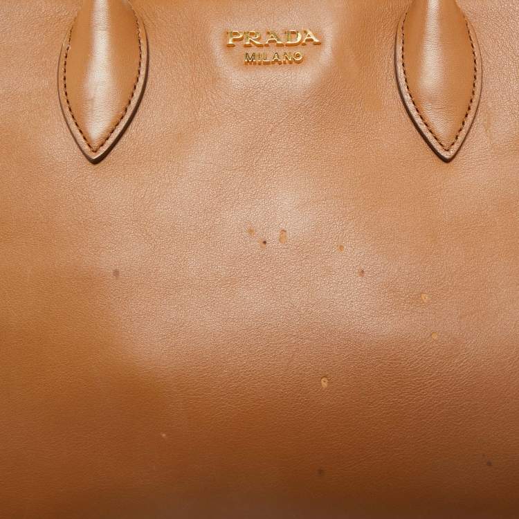 Pre Owned Prada Brown/Orange Leather Bibliotheque Tote
