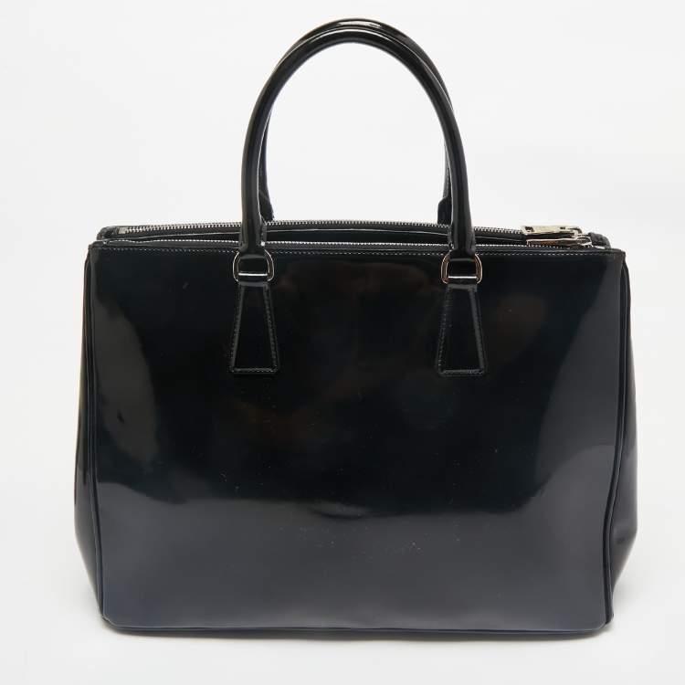 Pre Owned Prada Black Patent Leather Large Double Zip Tote