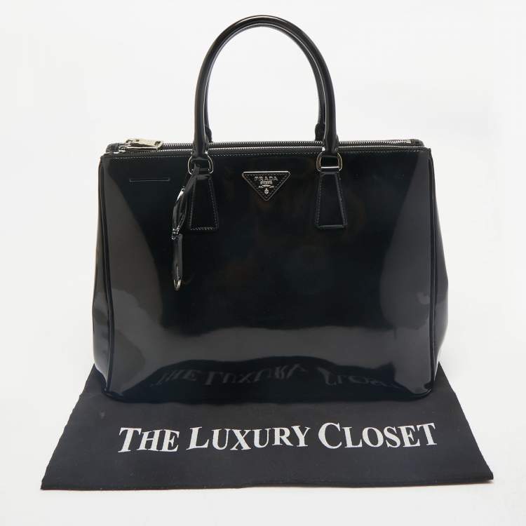 Pre Owned Prada Black Patent Leather Large Double Zip Tote