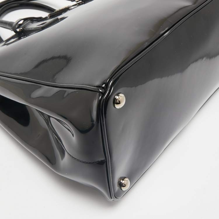 Pre Owned Prada Black Patent Leather Large Double Zip Tote