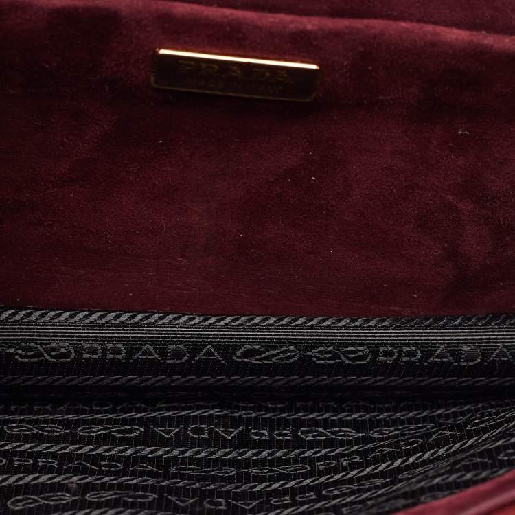 Pre Owned Prada Burgundy/Pink Velvet Logo Chain Crossbody Bag