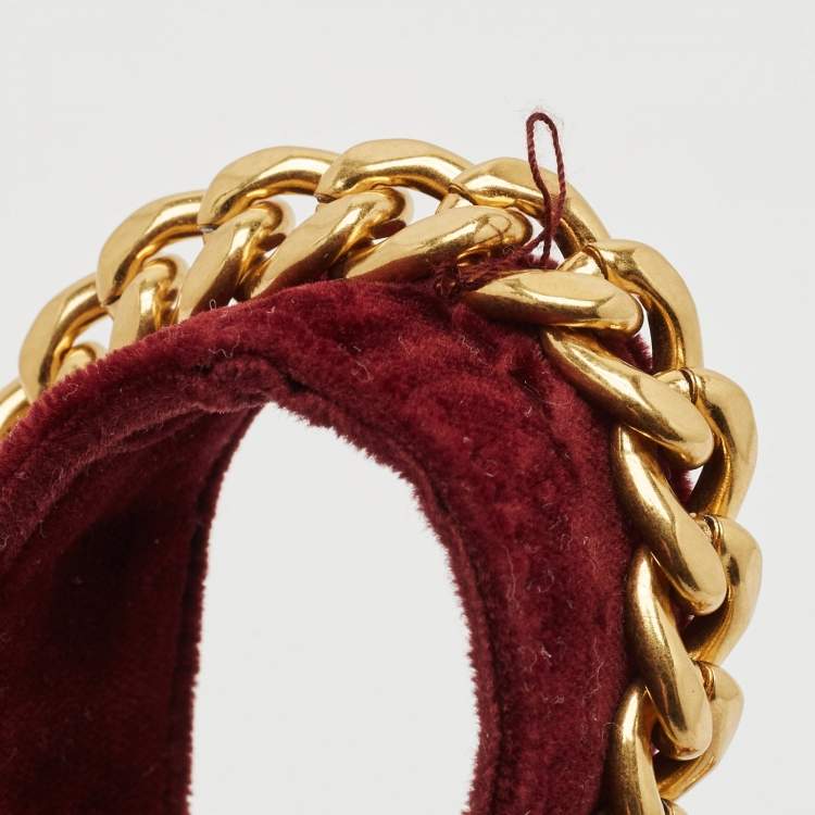 Pre Owned Prada Burgundy/Pink Velvet Logo Chain Crossbody Bag