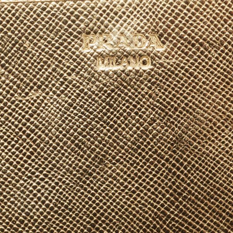 Pre Owned Prada Gold Saffiano Metal Leather Wallet on Chain