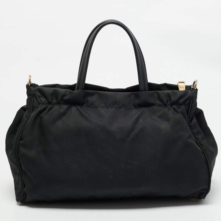 Pre Owned Prada Black Nylon and Saffiano Leather Front Zip Tote