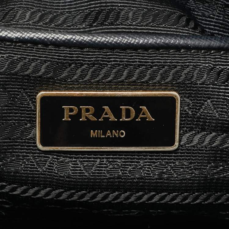 Pre Owned Prada Black Nylon and Saffiano Leather Front Zip Tote