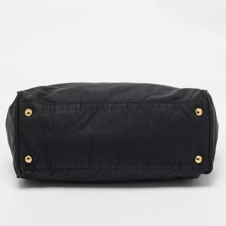 Pre Owned Prada Black Nylon and Saffiano Leather Front Zip Tote