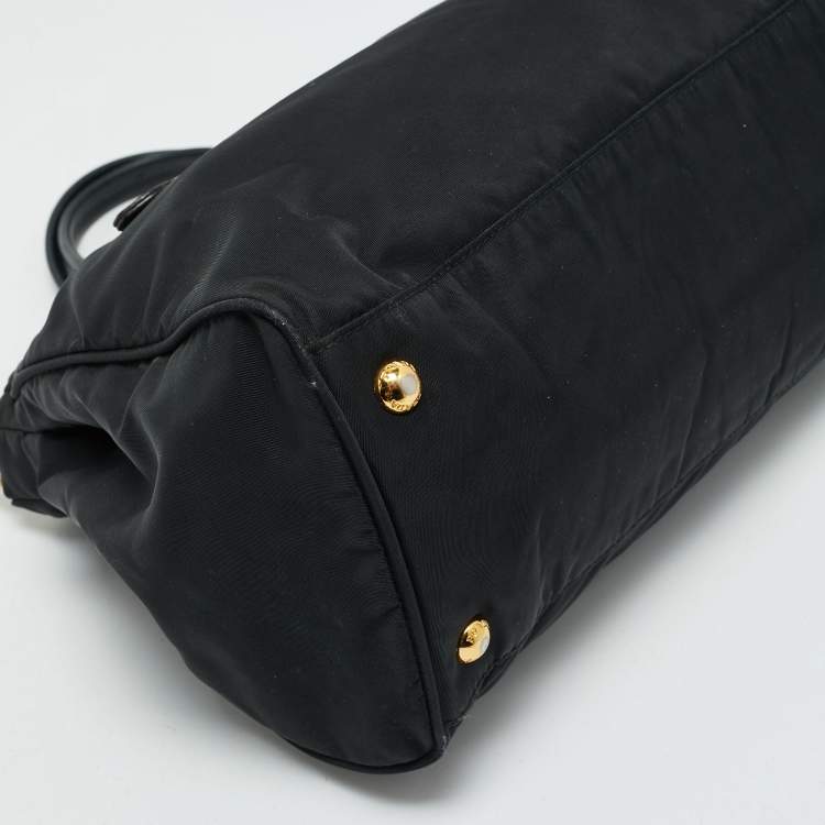 Pre Owned Prada Black Nylon and Saffiano Leather Front Zip Tote