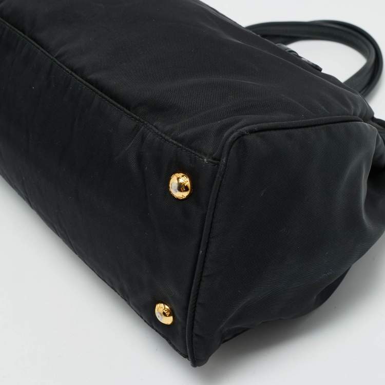 Pre Owned Prada Black Nylon and Saffiano Leather Front Zip Tote