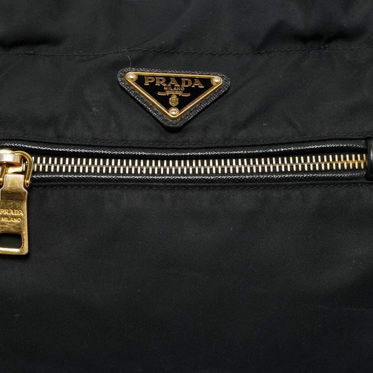 Pre Owned Prada Black Nylon and Saffiano Leather Front Zip Tote