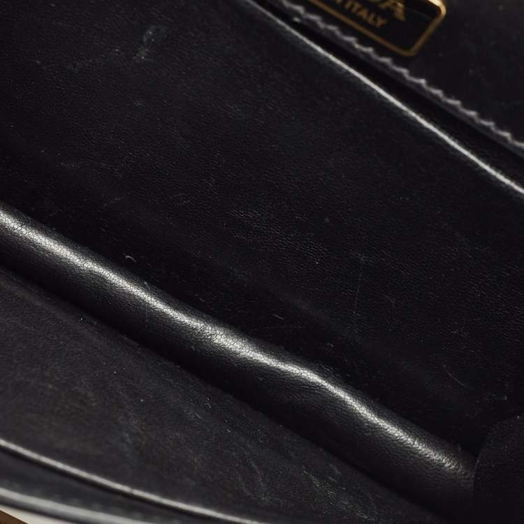 Pre Owned Prada Black/Beige Crocodile and Leather Cahier Flap Shoulder Bag