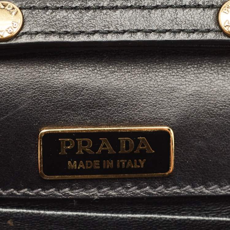 Pre Owned Prada Black/Beige Crocodile and Leather Cahier Flap Shoulder Bag